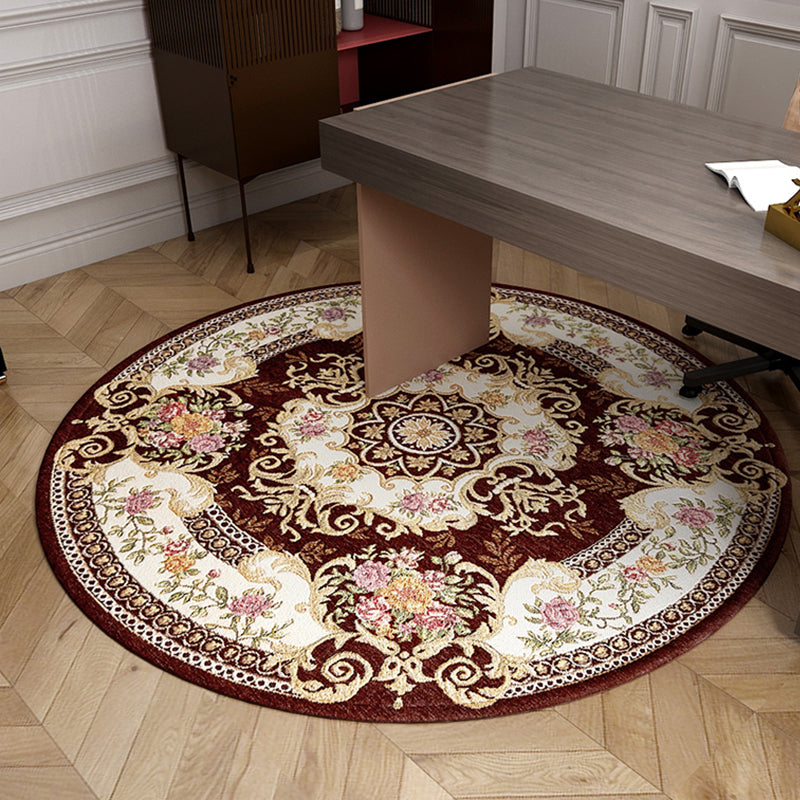 Vintage Floral Pattern Rug Multi-Colored Polyster Indoor Rug Non-Slip Backing Machine Washable Easy Care Carpet for Room