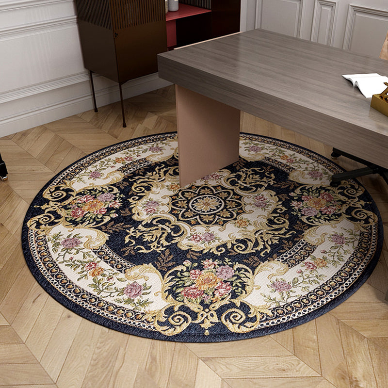 Vintage Floral Pattern Rug Multi-Colored Polyster Indoor Rug Non-Slip Backing Machine Washable Easy Care Carpet for Room