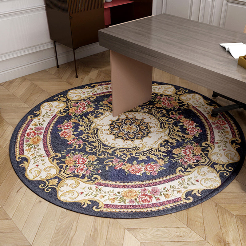 Vintage Floral Pattern Rug Multi-Colored Polyster Indoor Rug Non-Slip Backing Machine Washable Easy Care Carpet for Room