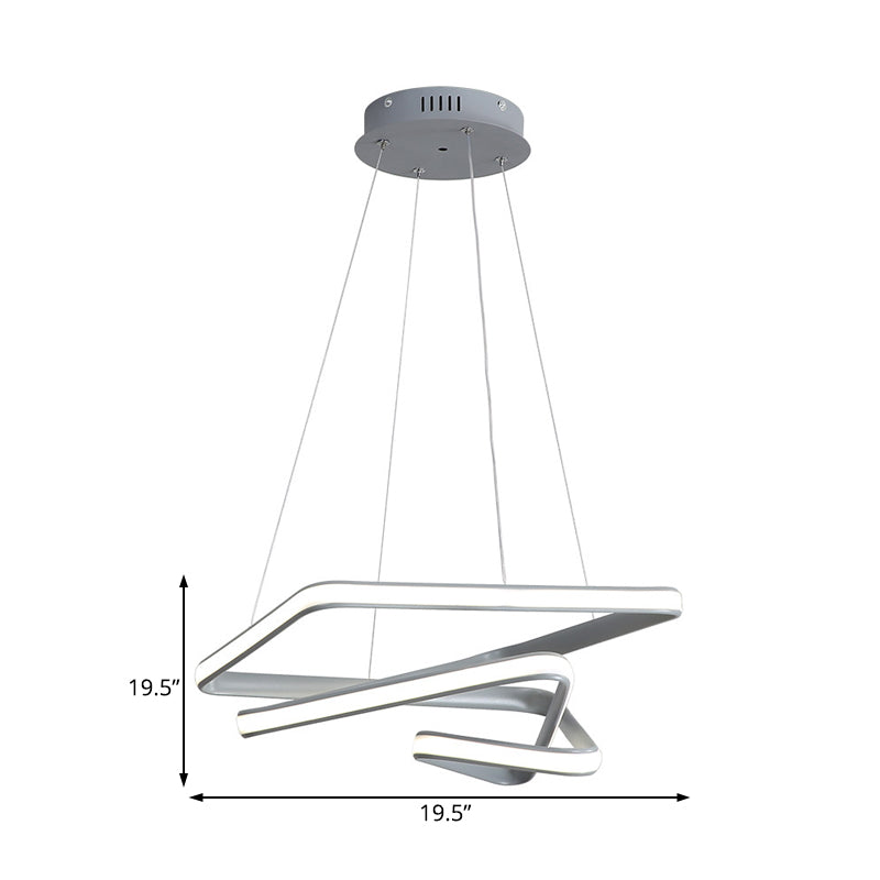 Lustre en spirale en spirale acrylique LED contemporain gris suspendu plafond pour salle à manger en blanc / lumière chaude