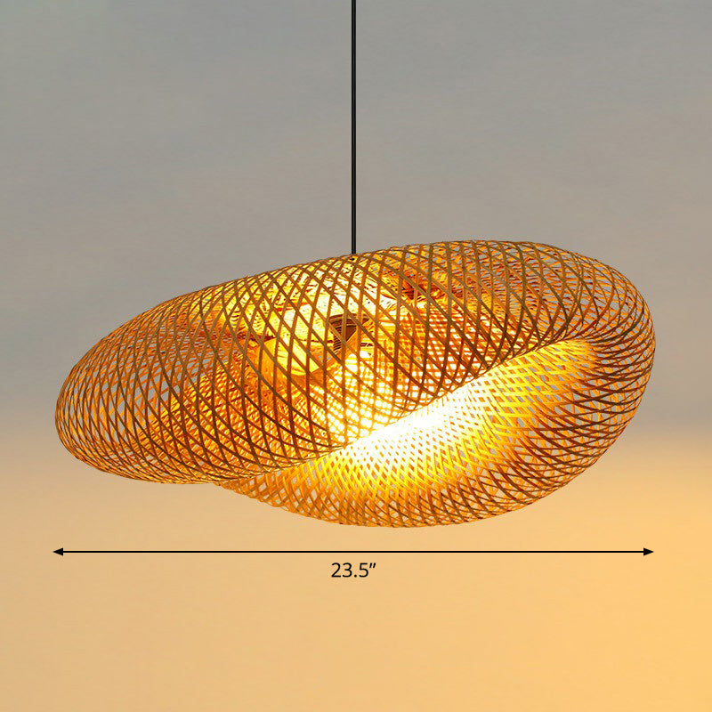 Hand-Worked Hanging Ceiling Light Novelty Modern Bamboo 1 Bulb Beige Pendant Lamp