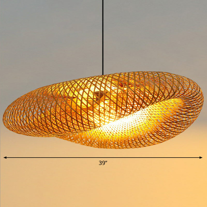 Hand-Worked Hanging Ceiling Light Novelty Modern Bamboo 1 Bulb Beige Pendant Lamp