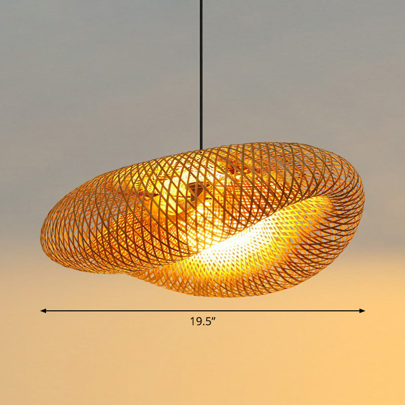 Hand-Worked Hanging Ceiling Light Novelty Modern Bamboo 1 Bulb Beige Pendant Lamp