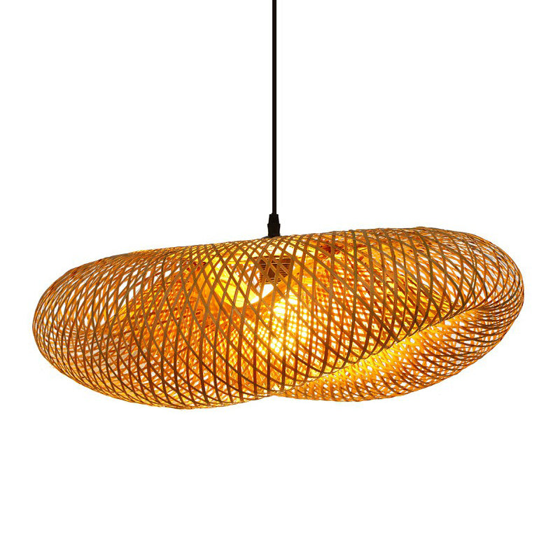 Hand-Worked Hanging Ceiling Light Novelty Modern Bamboo 1 Bulb Beige Pendant Lamp