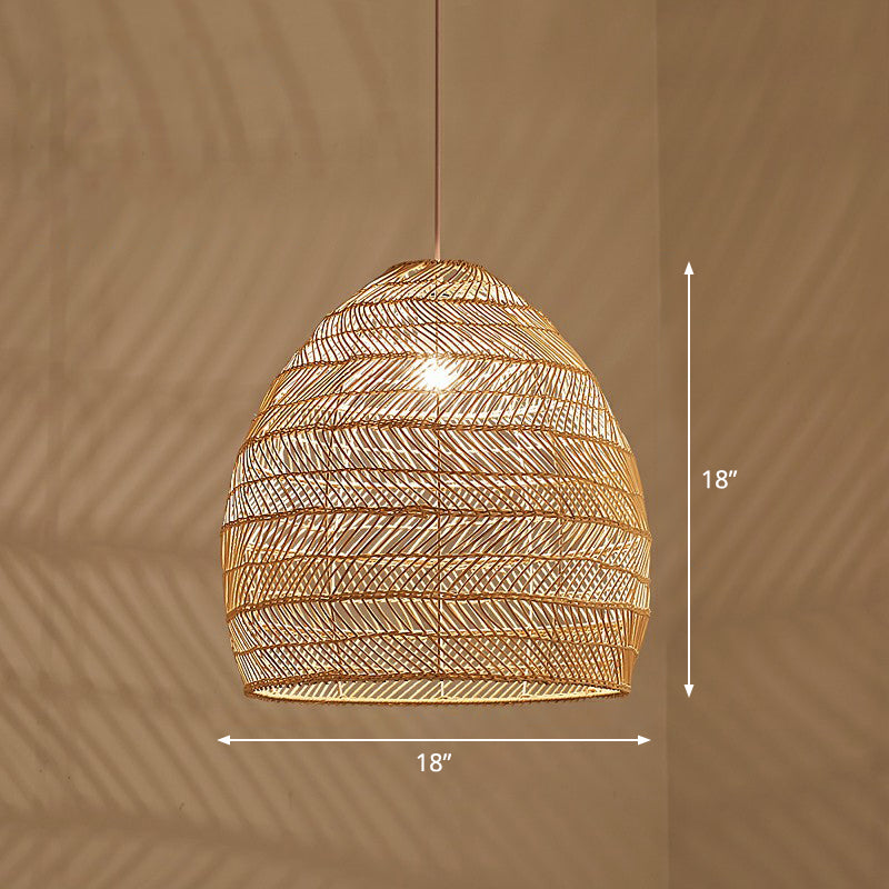 Single-Bulb Restaurant Hanging Lamp Minimalist Ceiling Light with Cloche Rattan Shade