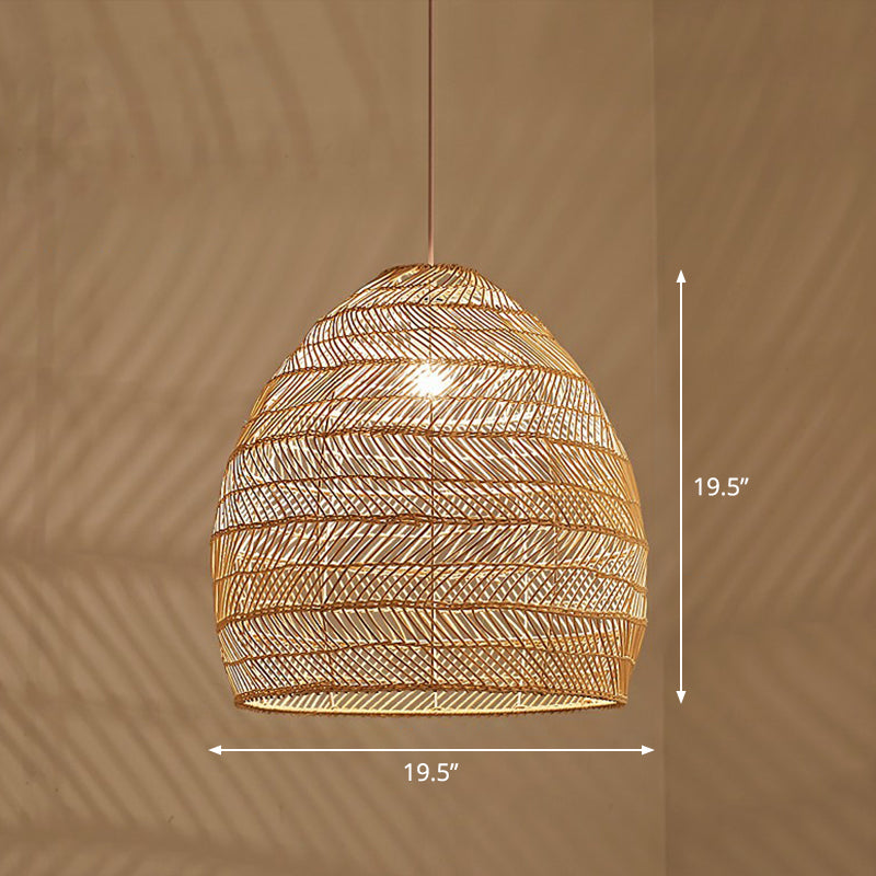 Single-Bulb Restaurant Hanging Lamp Minimalist Ceiling Light with Cloche Rattan Shade