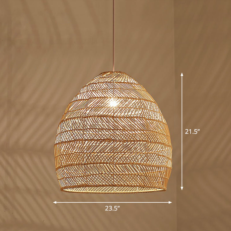 Single-Bulb Restaurant Hanging Lamp Minimalist Ceiling Light with Cloche Rattan Shade