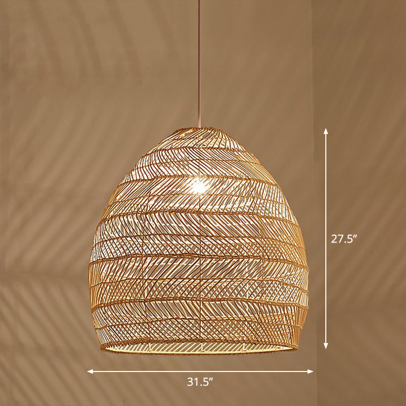 Single-Bulb Restaurant Hanging Lamp Minimalist Ceiling Light with Cloche Rattan Shade