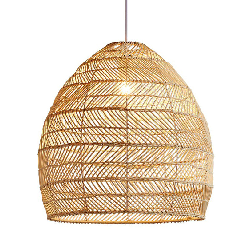 Single-Bulb Restaurant Hanging Lamp Minimalist Ceiling Light with Cloche Rattan Shade