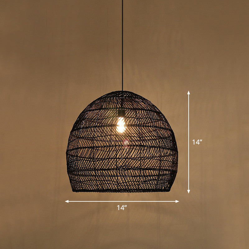 Restaurant à un seul bulbe Lampe suspendue à lampe de plafond minimaliste avec Cloche Rattan Shade