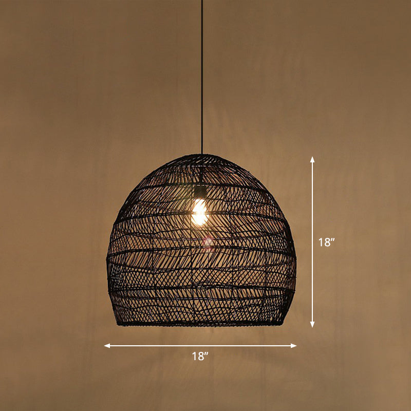 Single-Bulb Restaurant Hanging Lamp Minimalist Ceiling Light with Cloche Rattan Shade