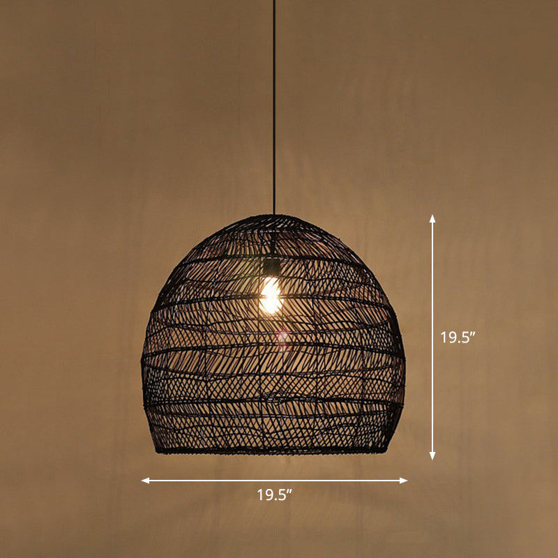 Single-Bulb Restaurant Hanging Lamp Minimalist Ceiling Light with Cloche Rattan Shade