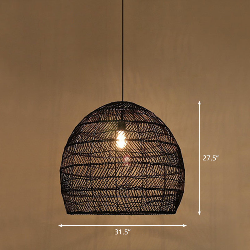 Single-Bulb Restaurant Hanging Lamp Minimalist Ceiling Light with Cloche Rattan Shade