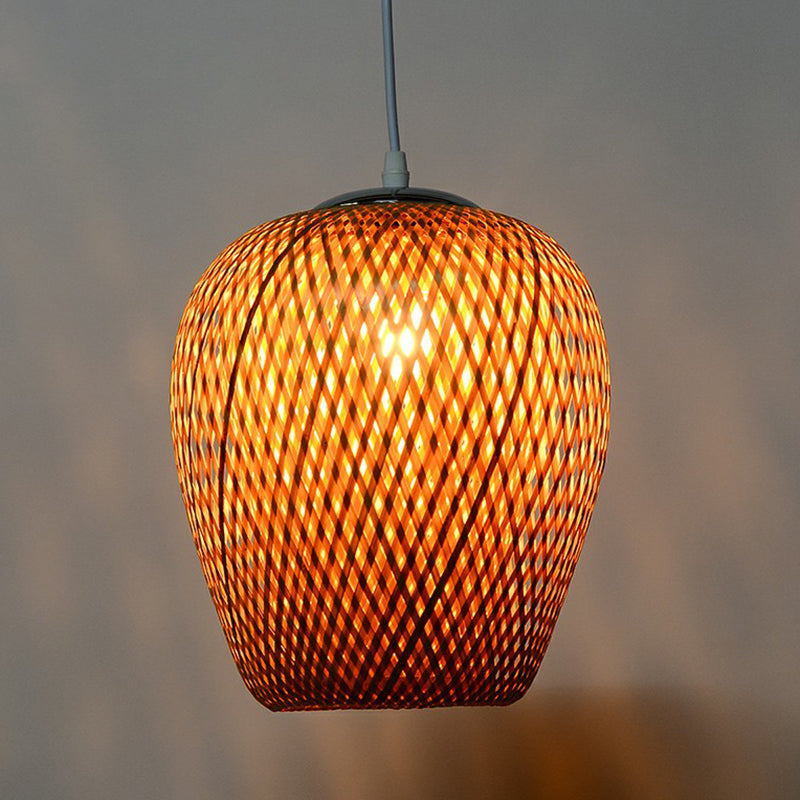 Sky Lantern Shaped Pendant Lighting Asian Bamboo Single-Bulb Study Room Hanging Lamp