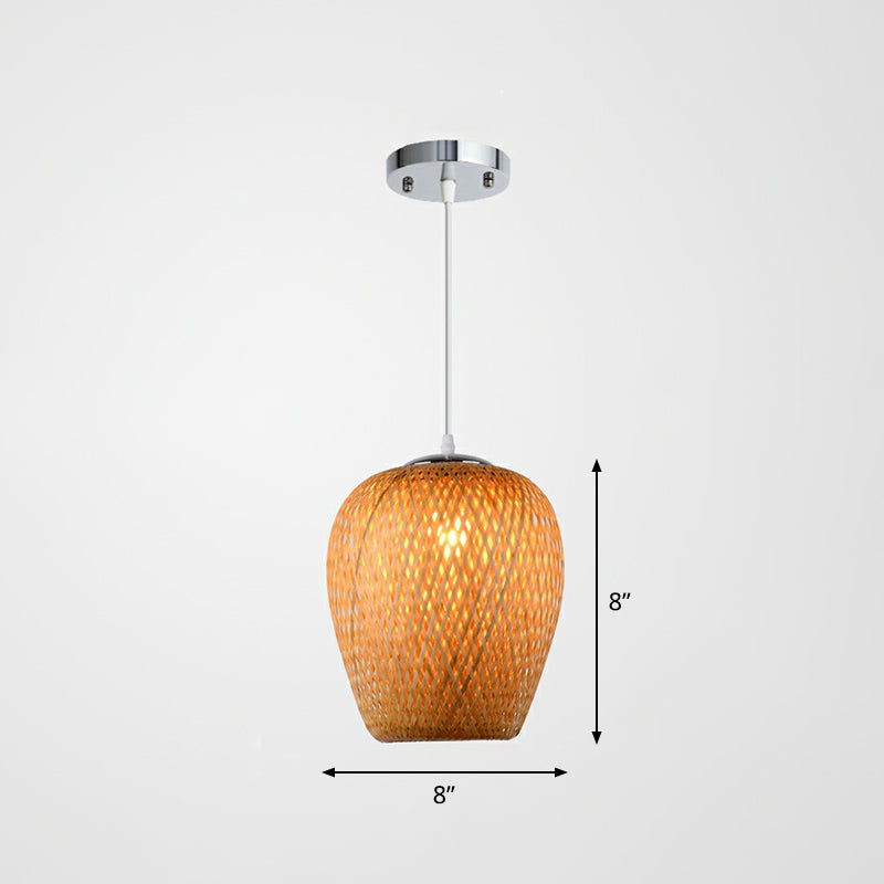 Sky Lantern Shaped Pendant Lighting Asian Bamboo Single-Bulb Study Room Hanging Lamp