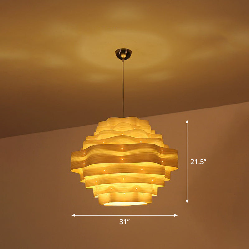 Moderno ondulato ondulato illuminazione a sospensione impiallacciatura in legno 1 kit di lampadina a sospensione