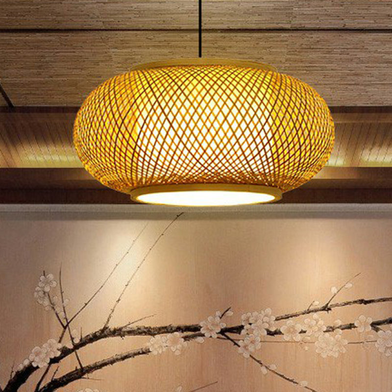 Ronde plafond opknoping lantaarn Aziatische bamboe 1-licht beige ophanging hanglamp