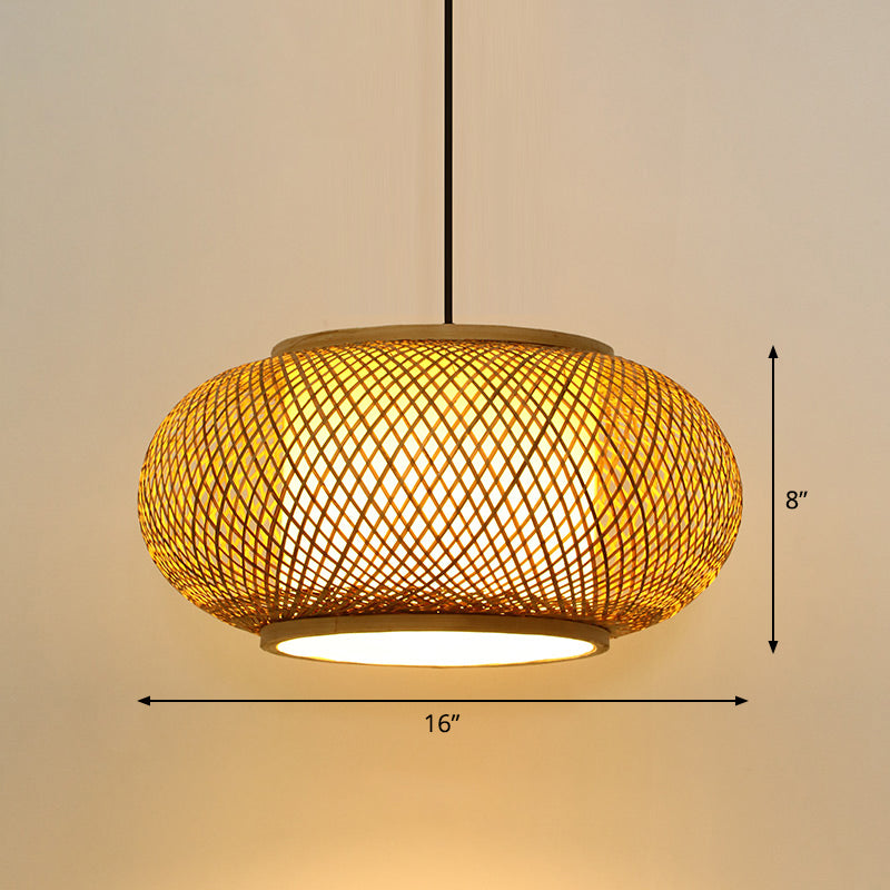 Ronde plafond opknoping lantaarn Aziatische bamboe 1-licht beige ophanging hanglamp