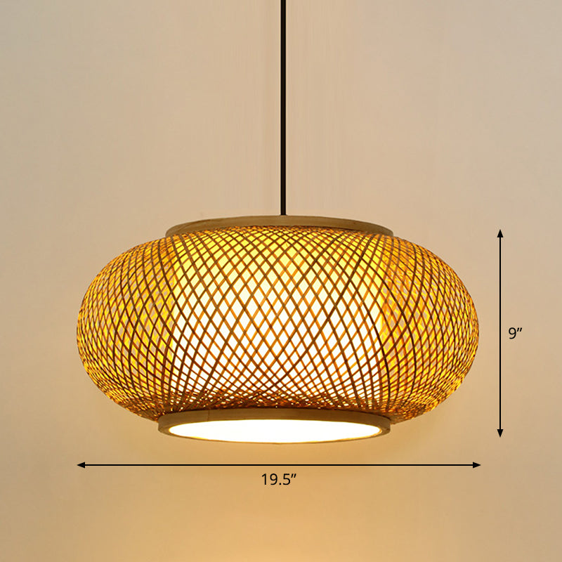 Ronde plafond opknoping lantaarn Aziatische bamboe 1-licht beige ophanging hanglamp