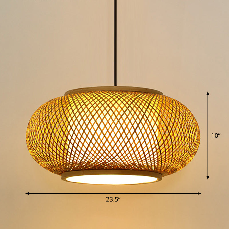 Ronde plafond opknoping lantaarn Aziatische bamboe 1-licht beige ophanging hanglamp