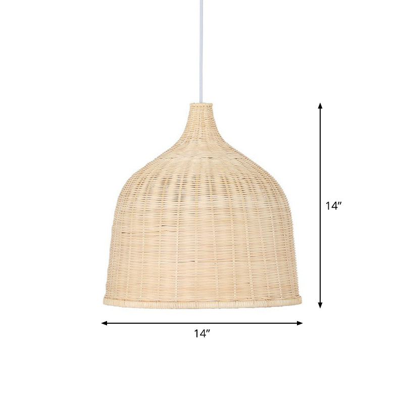 Asian Style Cloche Shaped Pendant Bamboo 1-Light Dining Room Hanging Light Fixture