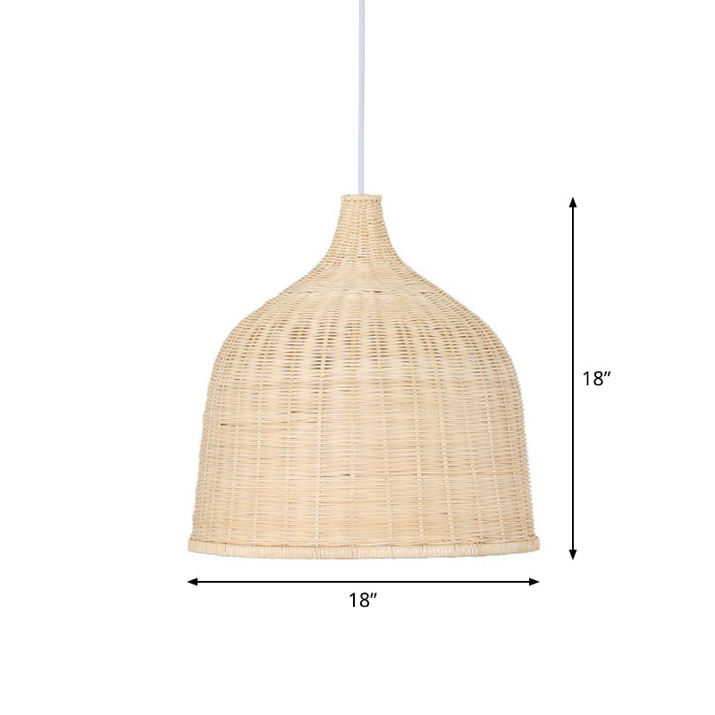 Asian Style Cloche Shaped Pendant Bamboo 1-Light Dining Room Hanging Light Fixture