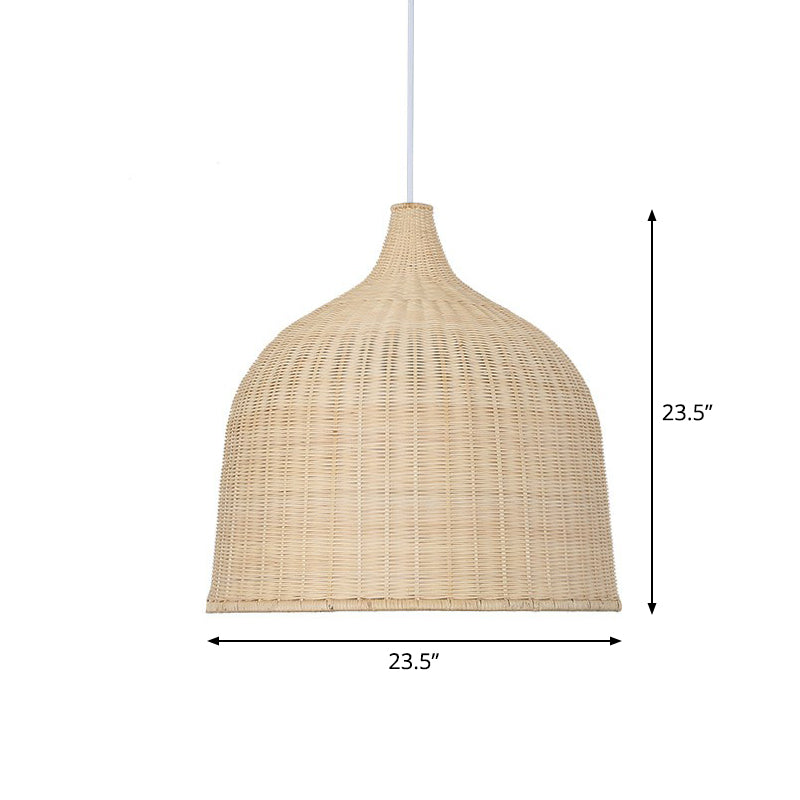 Asian Style Cloche Shaped Pendant Bamboo 1-Light Dining Room Hanging Light Fixture