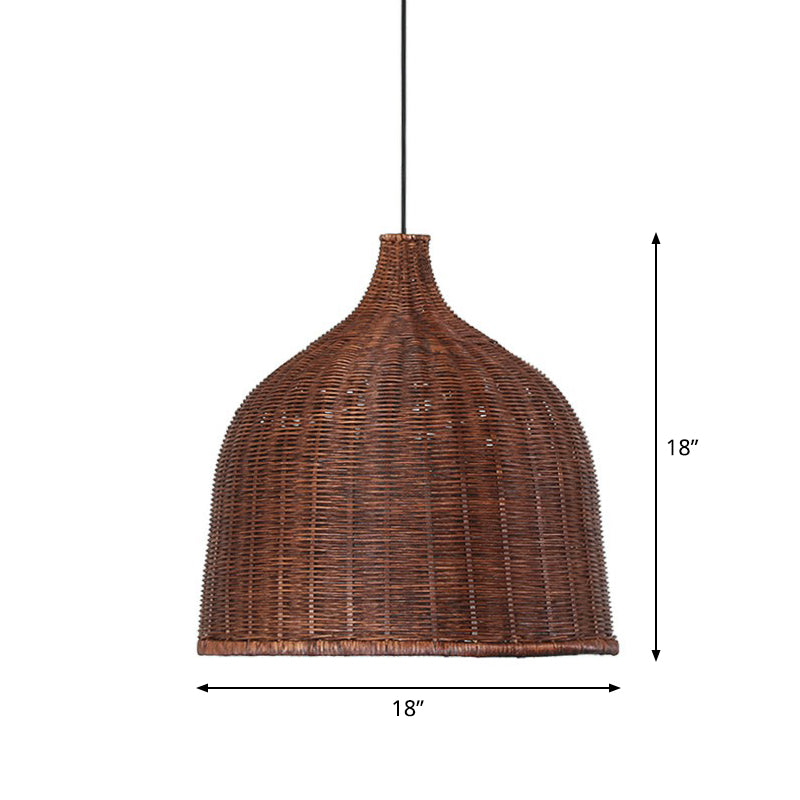 Asian Style Cloche Shaped Pendant Bamboo 1-Light Dining Room Hanging Light Fixture