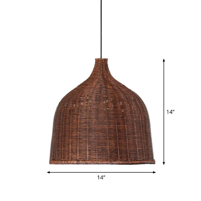 Asian Style Cloche Shaped Pendant Bamboo 1-Light Dining Room Hanging Light Fixture