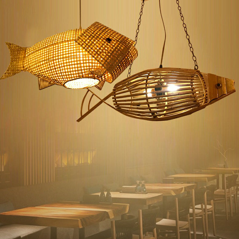 Luce a soffitto a forma di pesce intrecciata in bambù Light Asia ASIAN ASIGLIO BEIGE Sospensione per il ristorante