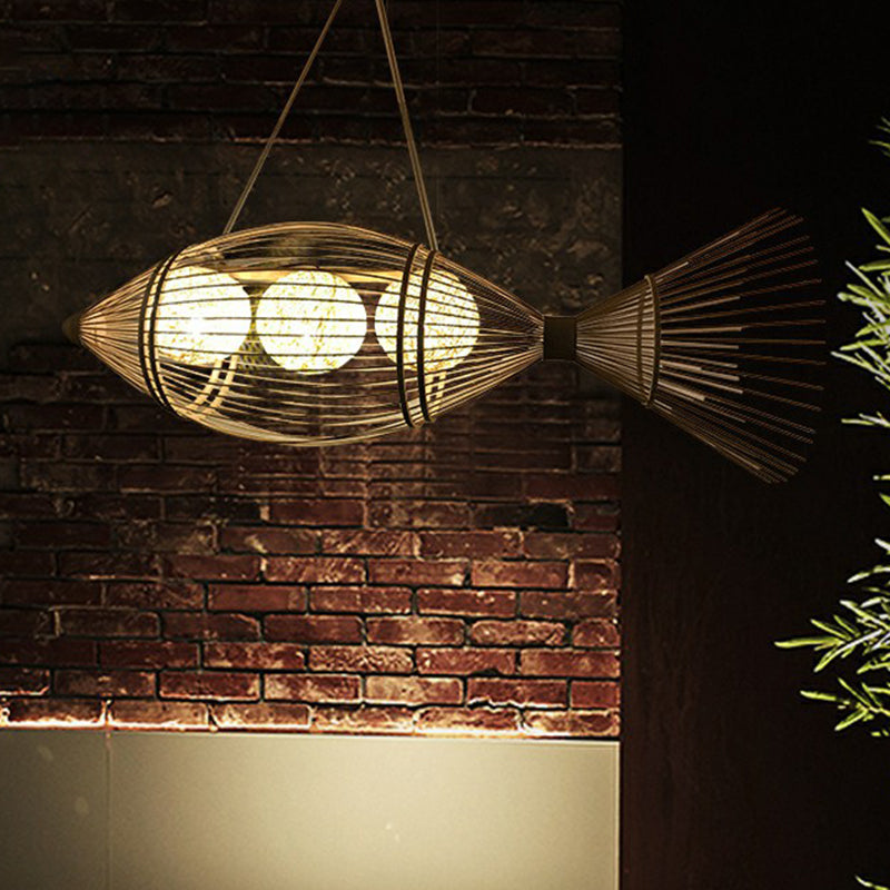 Luce a soffitto a forma di pesce intrecciata in bambù Light Asia ASIAN ASIGLIO BEIGE Sospensione per il ristorante