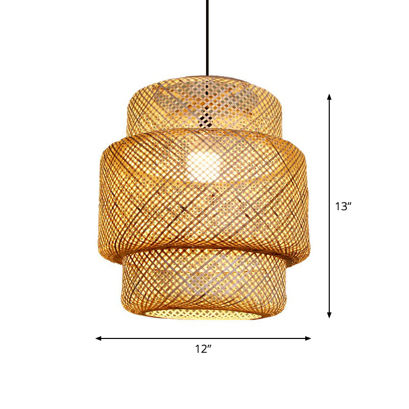 Lámpara de suspensión de techo de linterna Bambú Bambú de 1 linda iluminación colgante de beige para corredor