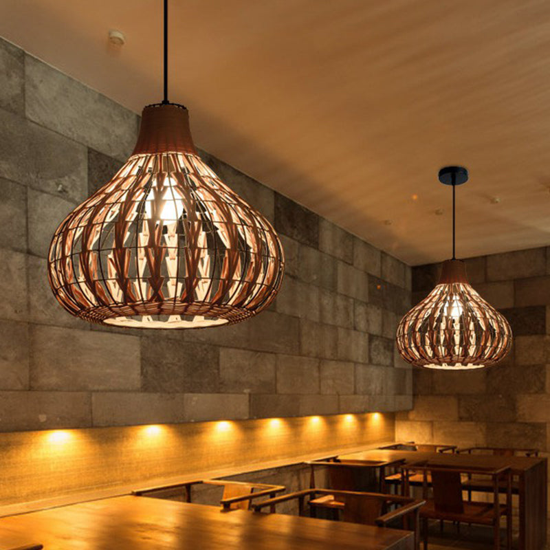 Apparecchio di illuminazione sospeso a forma di pera Bamboo Rustico ristorante singolo a ciondolo in legno