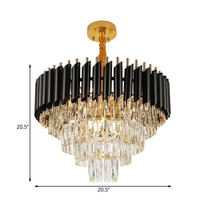 Contemporary Multi Lights Pendant Chandelier with Crystal Shade Black Circular Hanging Light Kit