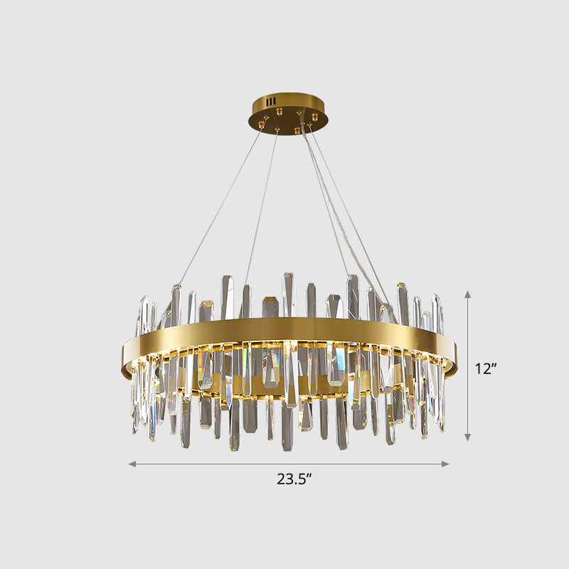 Stainless Steel Loop Shaped Pendant Lamp Postmodern Gold Finish LED Chandelier with Crystal Icicles