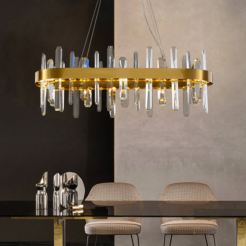 Stainless Steel Loop Shaped Pendant Lamp Postmodern Gold Finish LED Chandelier with Crystal Icicles