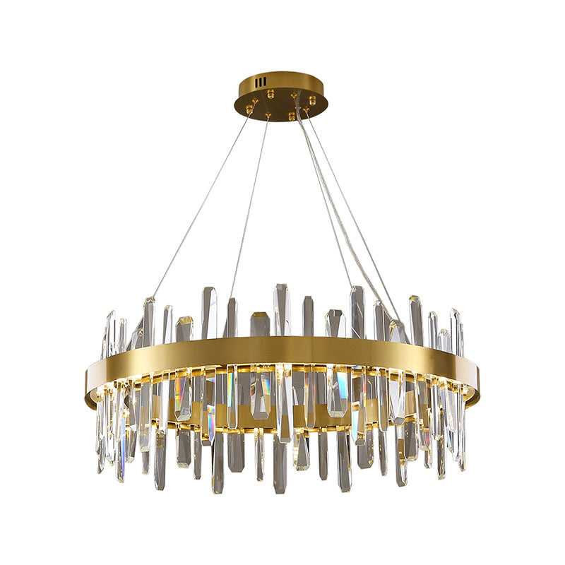 Stainless Steel Loop Shaped Pendant Lamp Postmodern Gold Finish LED Chandelier with Crystal Icicles