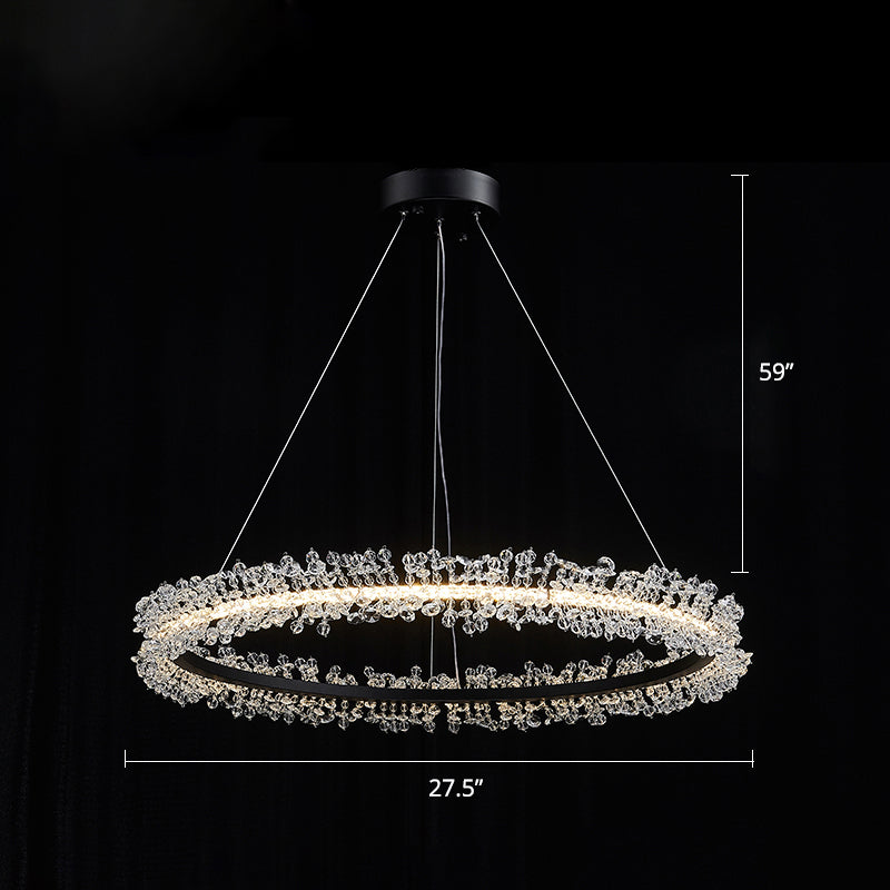 Minimalistic Circle Chandelier Pendant Flower Crystal Dining Room LED Suspension Light