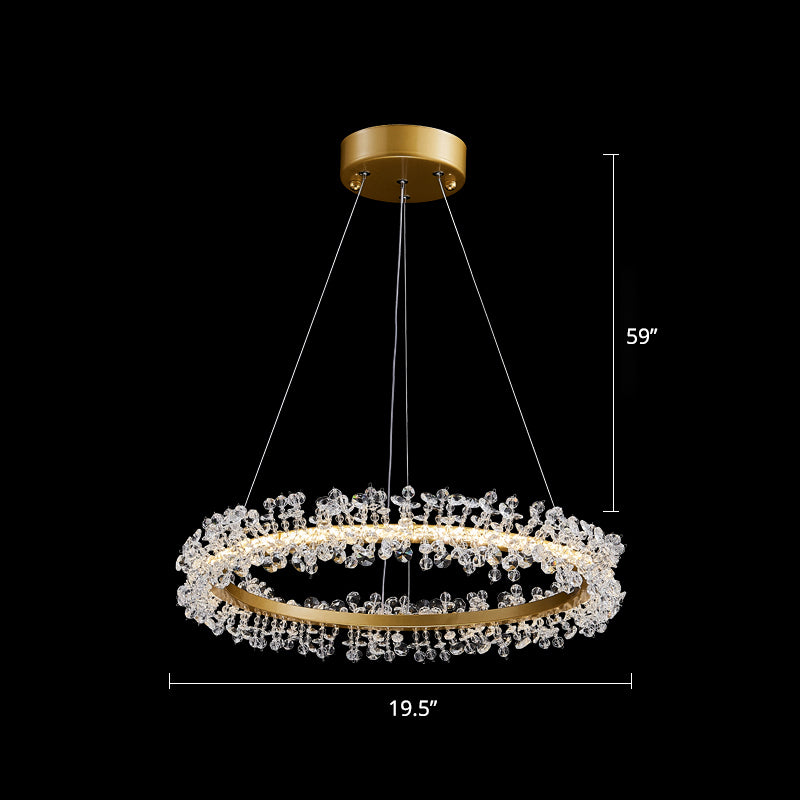 Minimalistic Circle Chandelier Pendant Flower Crystal Dining Room LED Suspension Light