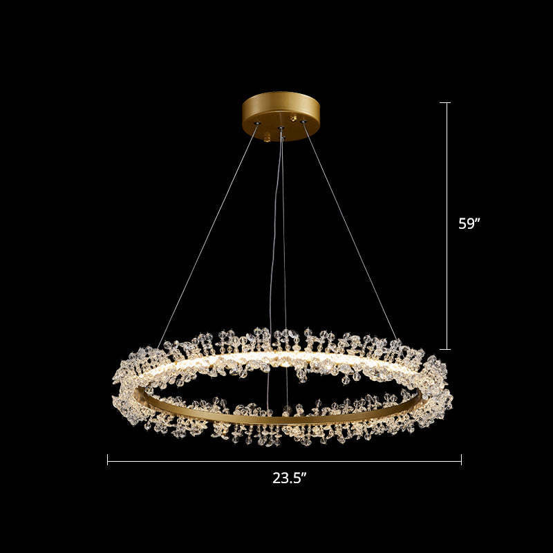 Minimalistic Circle Chandelier Pendant Flower Crystal Dining Room LED Suspension Light