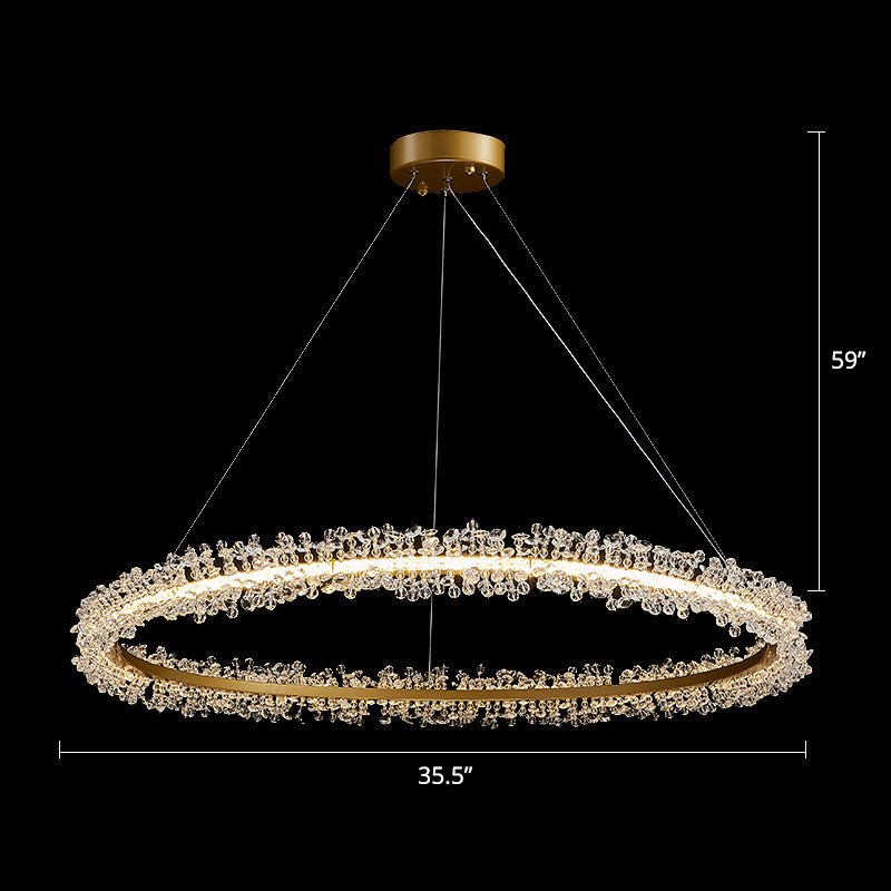 Minimalistic Circle Chandelier Pendant Flower Crystal Dining Room LED Suspension Light