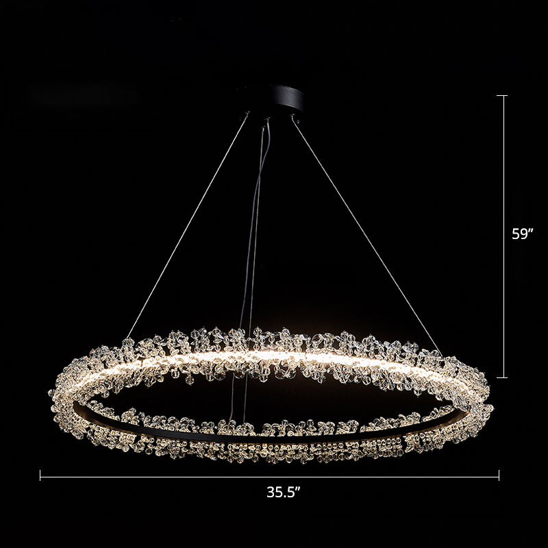 Minimalistic Circle Chandelier Pendant Flower Crystal Dining Room LED Suspension Light