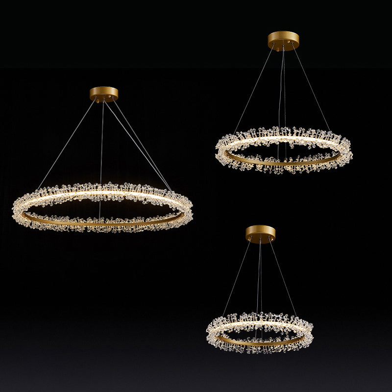 Minimalistic Circle Chandelier Pendant Flower Crystal Dining Room LED Suspension Light