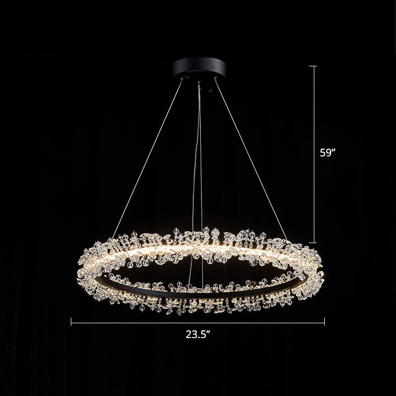 Minimalistic Circle Chandelier Pendant Flower Crystal Dining Room LED Suspension Light