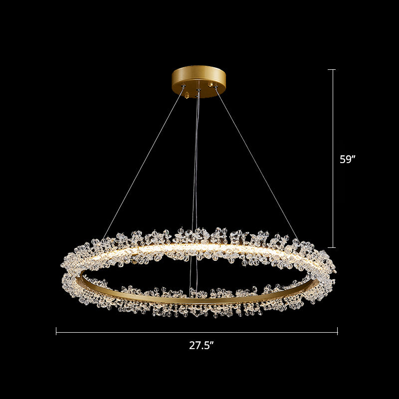 Minimalistic Circle Chandelier Pendant Flower Crystal Dining Room LED Suspension Light