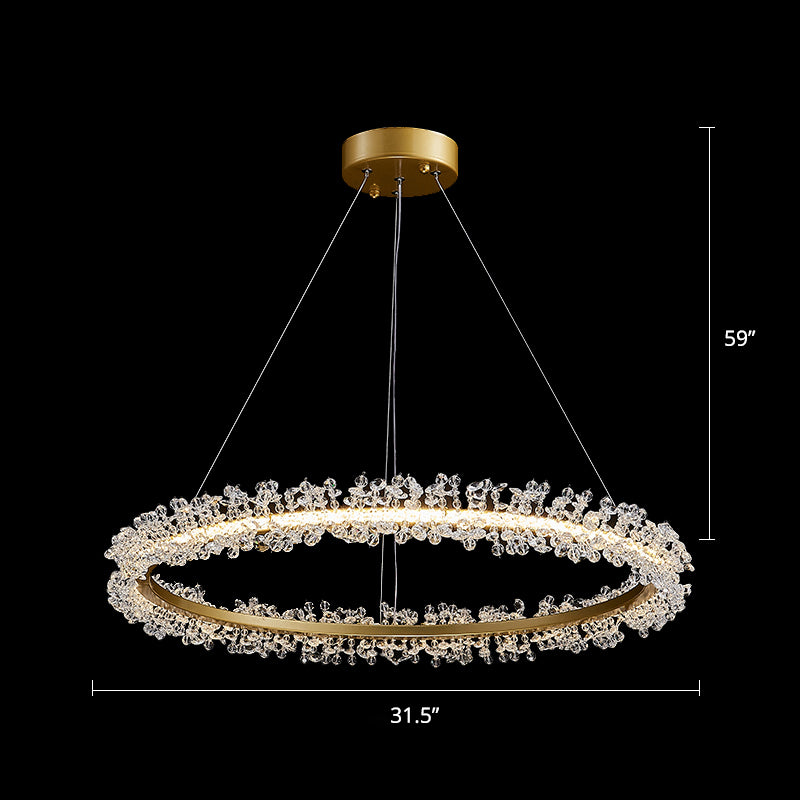 Minimalistic Circle Chandelier Pendant Flower Crystal Dining Room LED Suspension Light