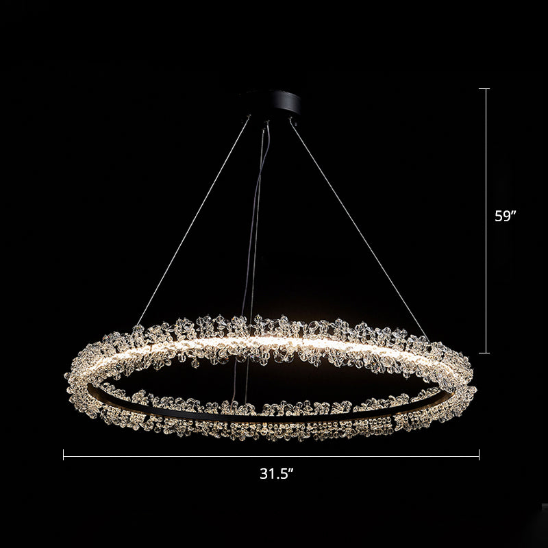 Minimalistic Circle Chandelier Pendant Flower Crystal Dining Room LED Suspension Light