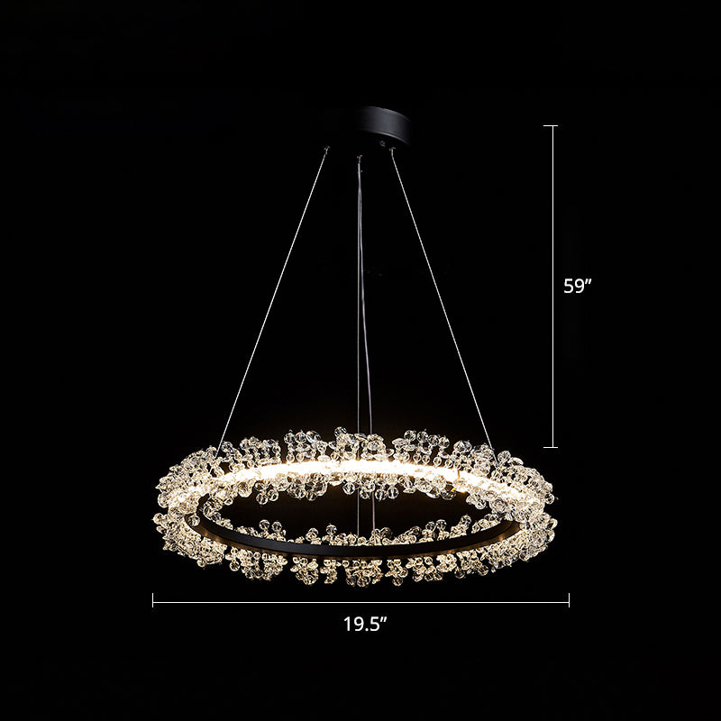 Minimalistic Circle Chandelier Pendant Flower Crystal Dining Room LED Suspension Light