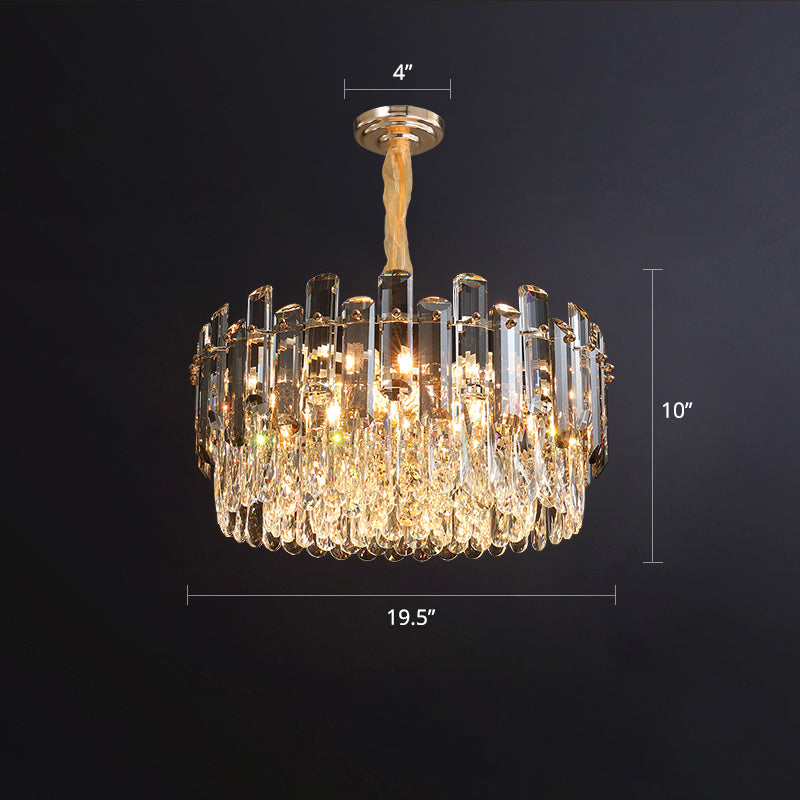 Drum Pendant Lighting Modern K9 Crystal Living Room Chandelier Light Fixture in Gold