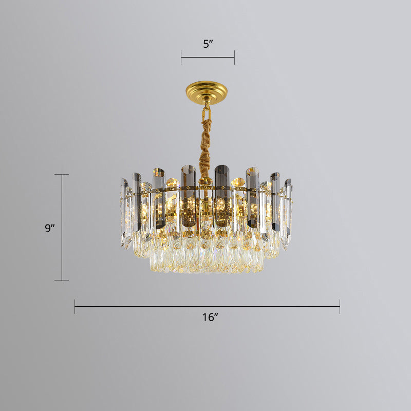 Modern Round Chandelier Smoke Grey and Clear Crystal Restaurant Suspended Lighting Fixture